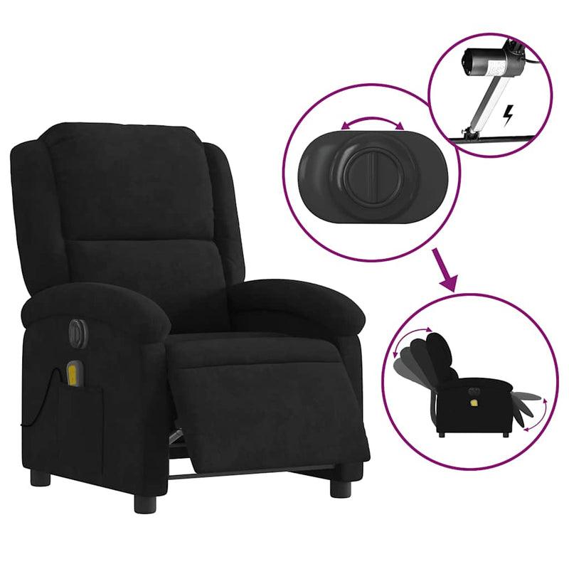 Electric Massage Recliner Chair Black Velvet