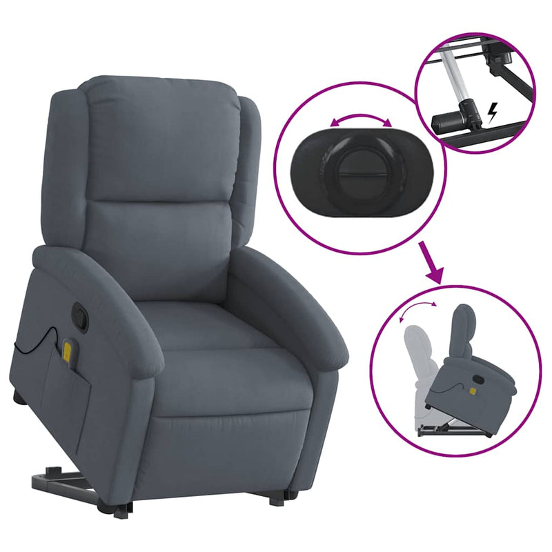 Stand up Massage Recliner Chair Dark Grey Velvet