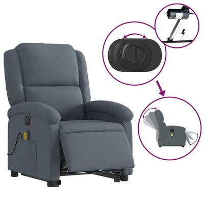 Electric Stand up Massage Recliner Chair Dark Grey Velvet