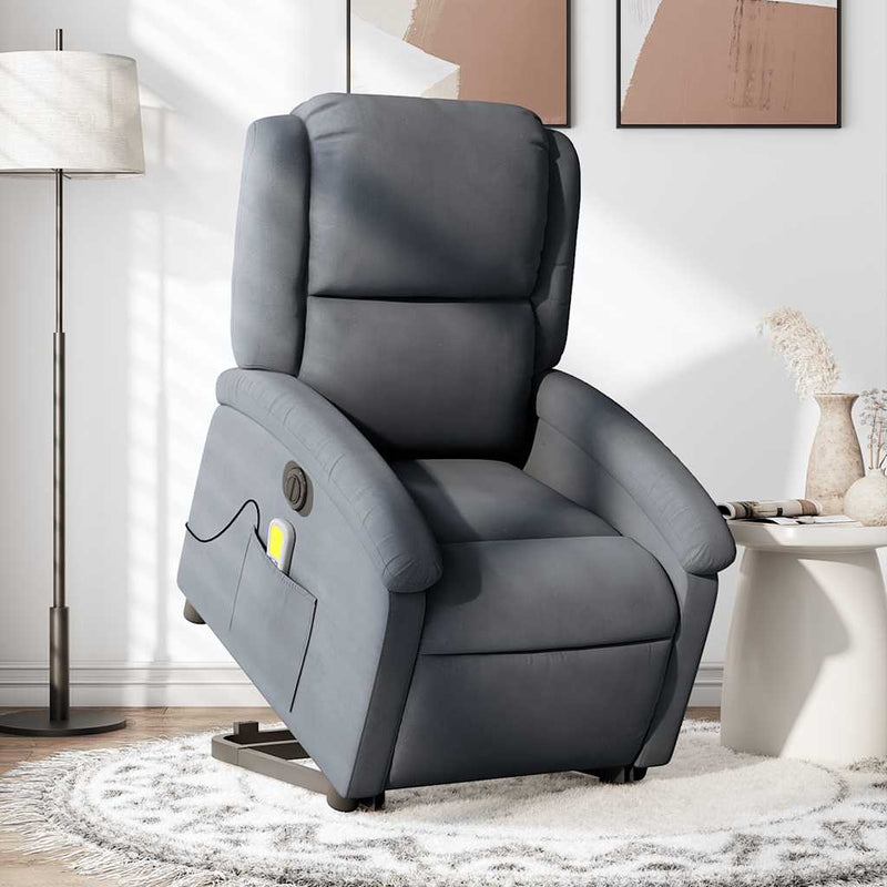 Electric Stand up Massage Recliner Chair Dark Grey Velvet