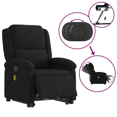 Electric Stand up Massage Recliner Chair Black Velvet