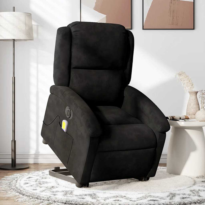 Electric Stand up Massage Recliner Chair Black Velvet