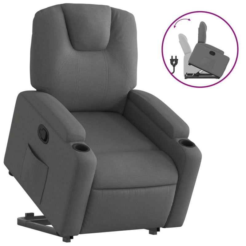 Stand up Recliner Chair Dark Grey Fabric