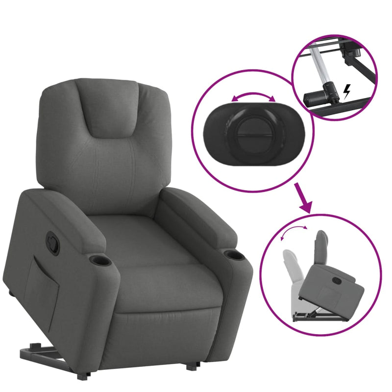 Stand up Recliner Chair Dark Grey Fabric