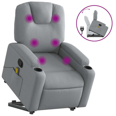 Stand up Massage Recliner Chair Light Grey Fabric