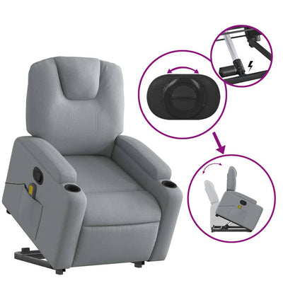 Stand up Massage Recliner Chair Light Grey Fabric