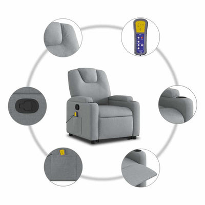 Stand up Massage Recliner Chair Light Grey Fabric