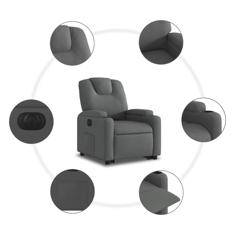 Electric Stand up Recliner Chair Dark Grey Fabric