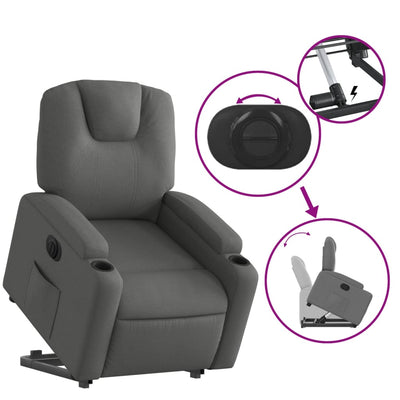 Electric Stand up Recliner Chair Dark Grey Fabric