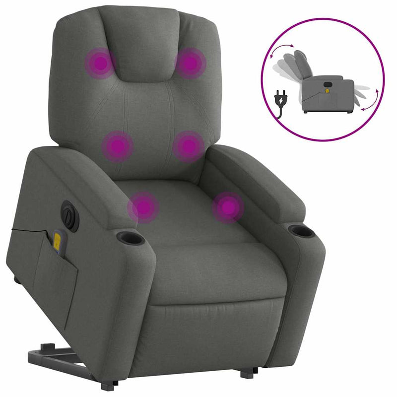 Electric Stand up Massage Recliner Chair Dark Grey Fabric