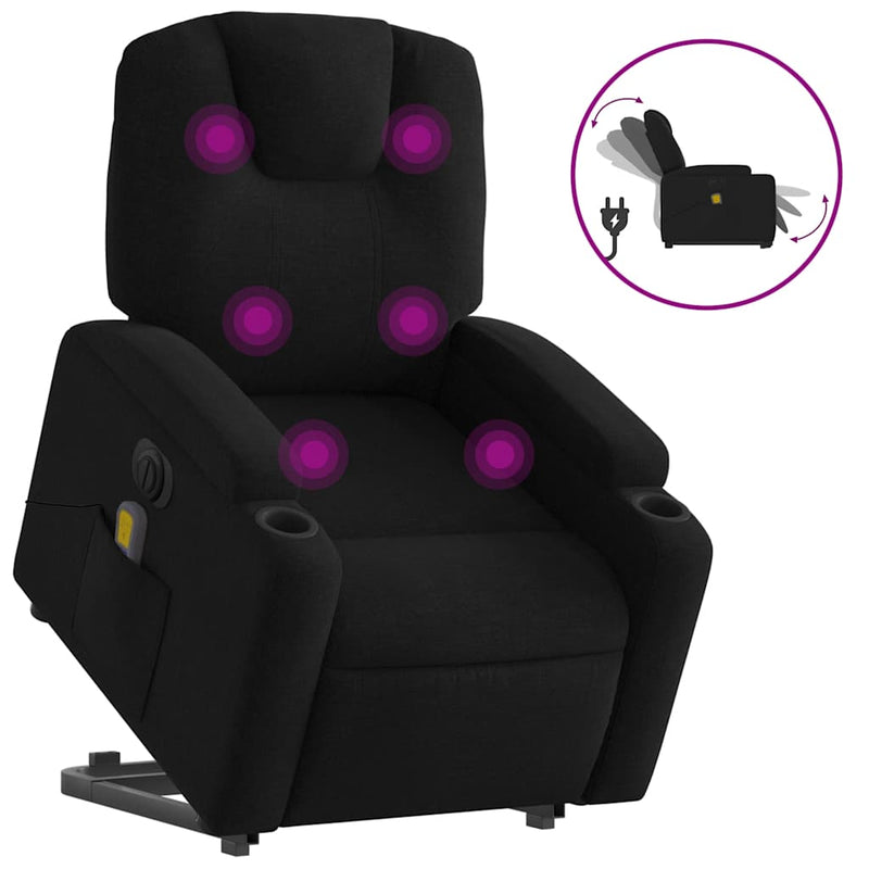 Electric Stand up Massage Recliner Chair Black Fabric