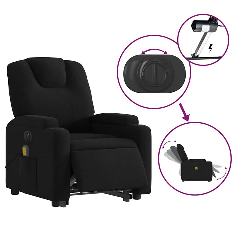 Electric Stand up Massage Recliner Chair Black Fabric