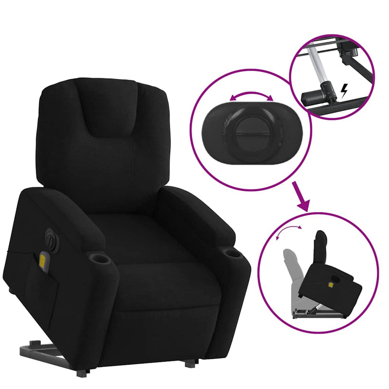 Electric Stand up Massage Recliner Chair Black Fabric