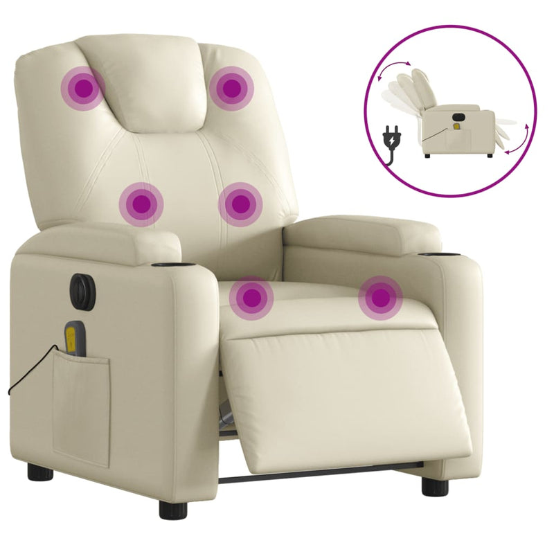 Electric Massage Recliner Chair Cream Faux Leather