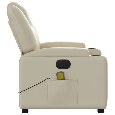 Electric Massage Recliner Chair Cream Faux Leather