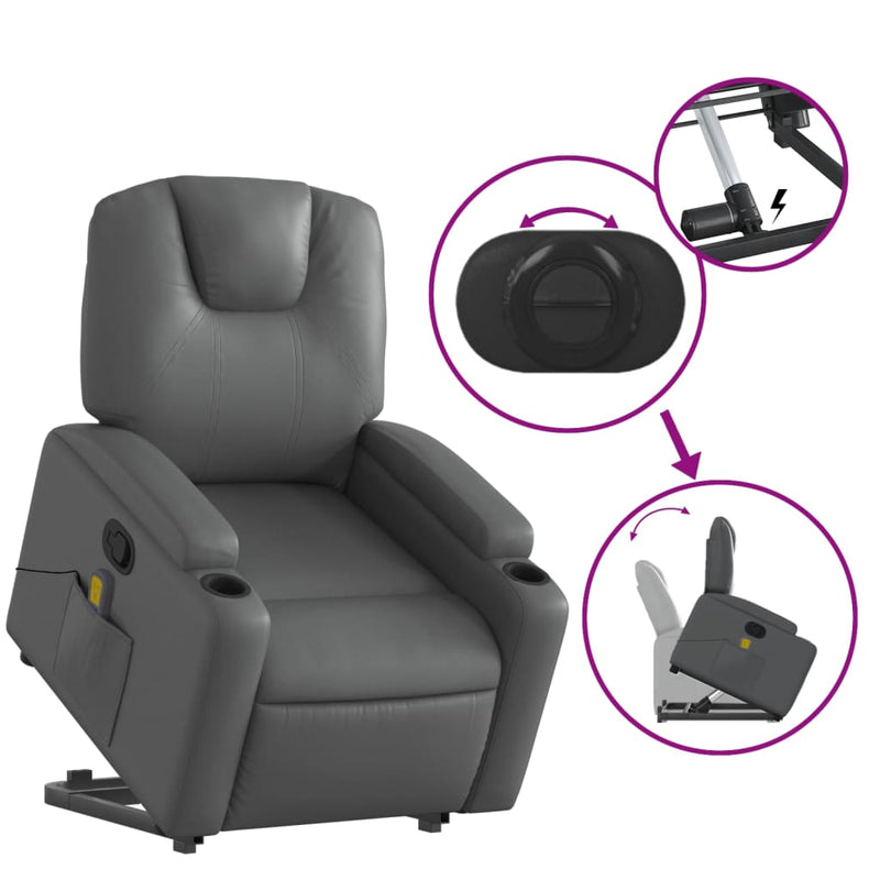 Stand up Massage Recliner Chair Grey Faux Leather