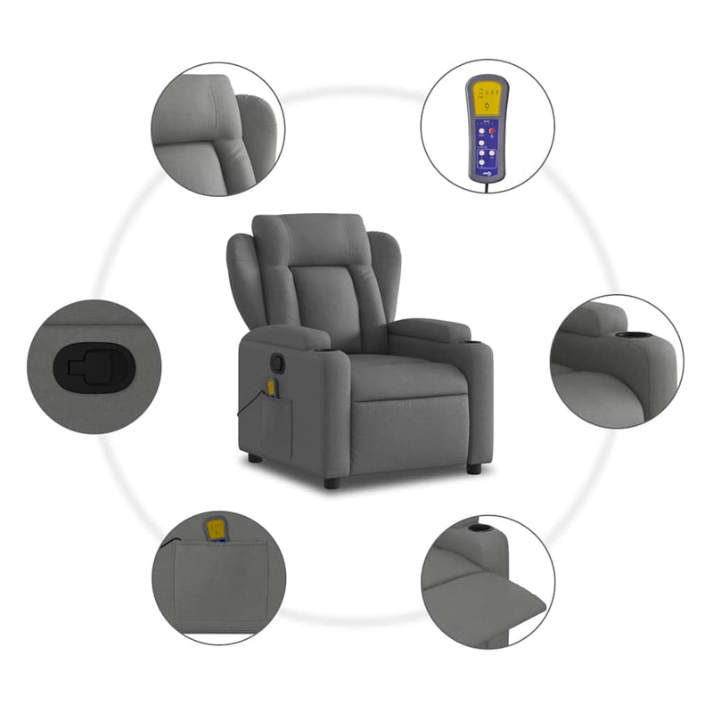 Massage Recliner Chair Dark Grey Fabric