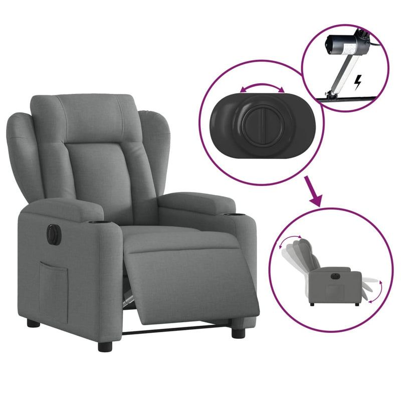 Electric Recliner Chair Dark Grey Fabric