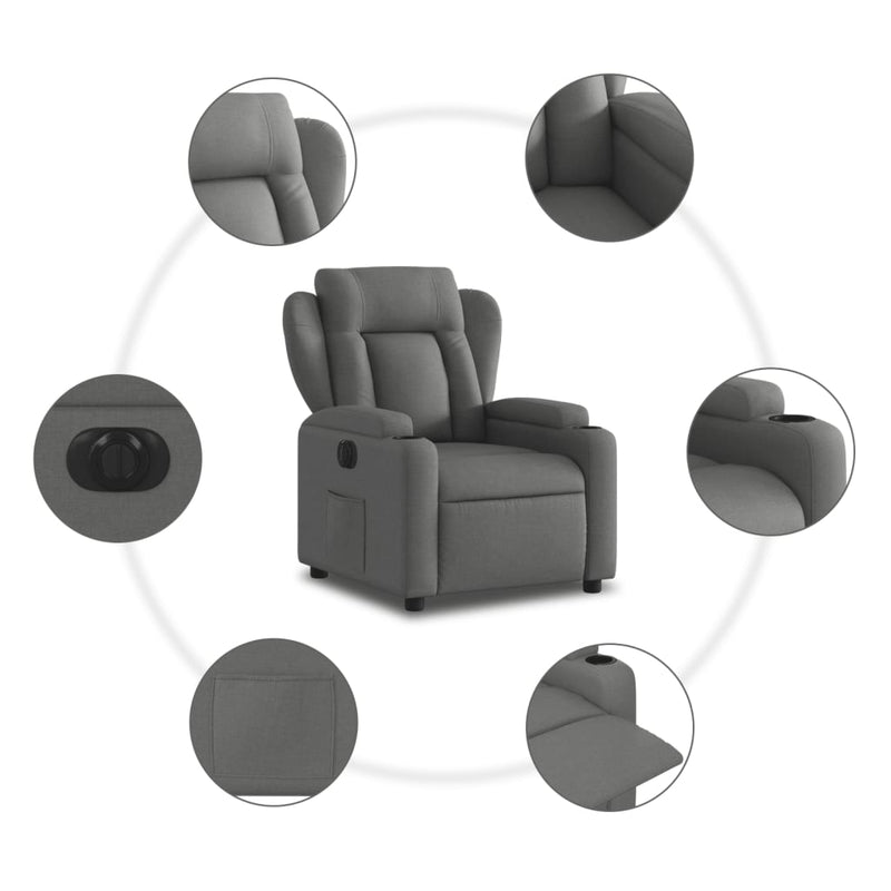 Electric Recliner Chair Dark Grey Fabric