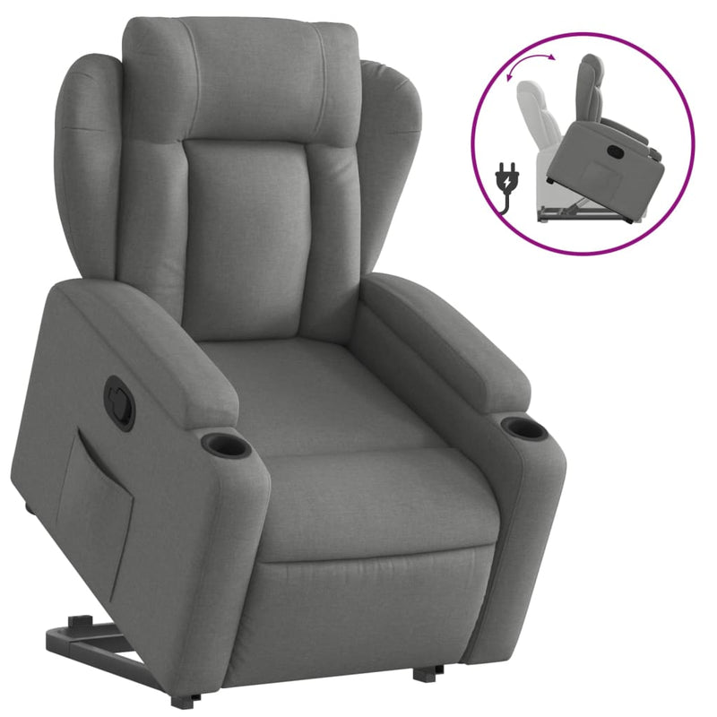 Stand up Recliner Chair Dark Grey Fabric