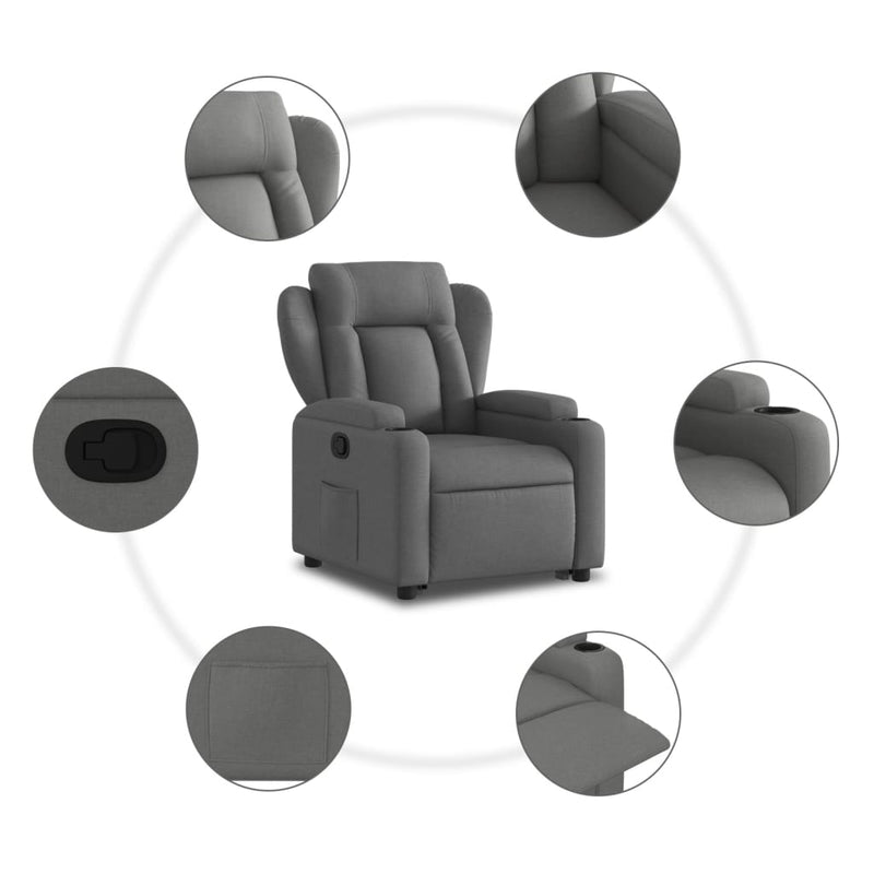 Stand up Recliner Chair Dark Grey Fabric