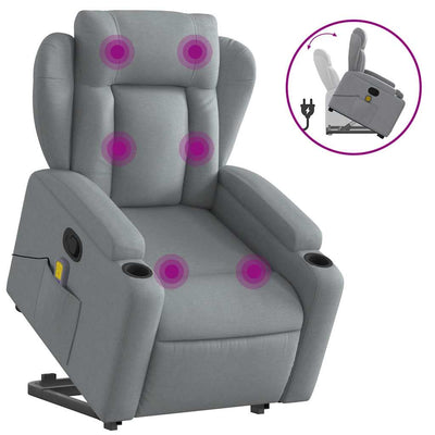 Stand up Massage Recliner Chair Light Grey Fabric