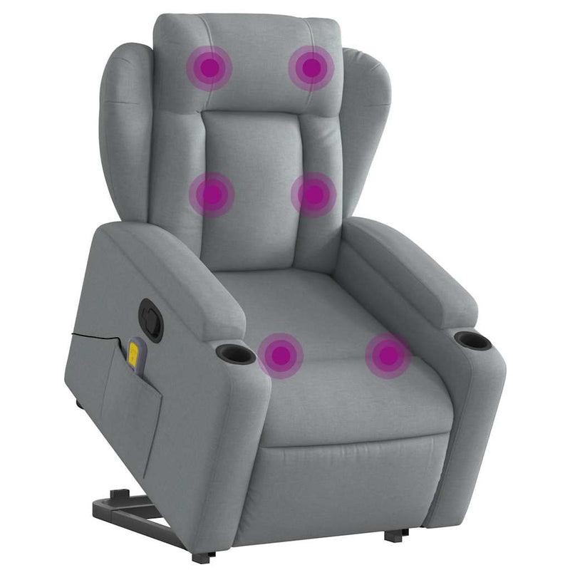 Stand up Massage Recliner Chair Light Grey Fabric