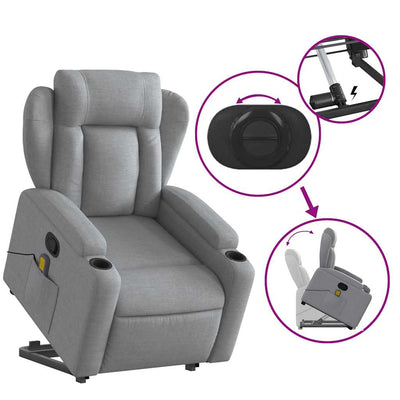 Stand up Massage Recliner Chair Light Grey Fabric