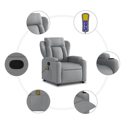 Stand up Massage Recliner Chair Light Grey Fabric