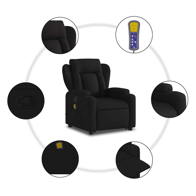 Stand up Massage Recliner Chair Black Fabric