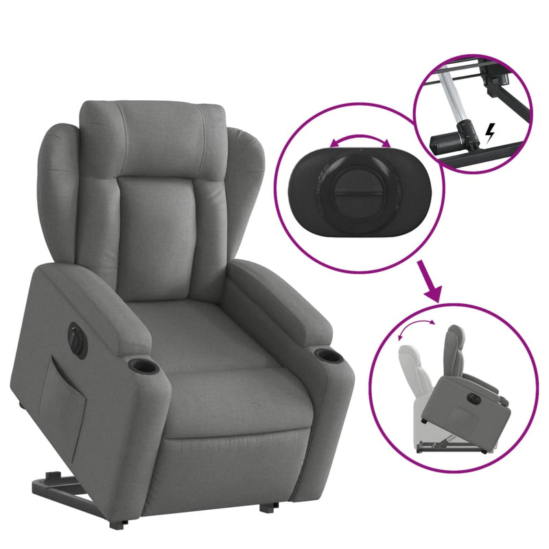 Electric Stand up Recliner Chair Dark Grey Fabric