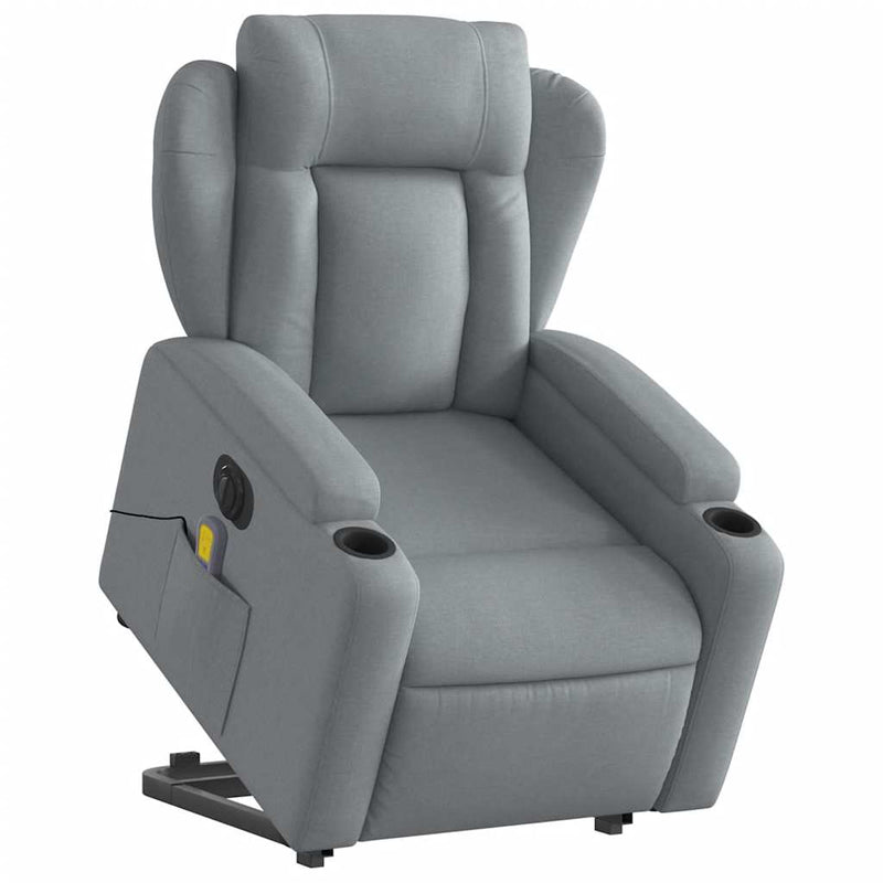 Electric Stand up Massage Recliner Chair Light Grey Fabric