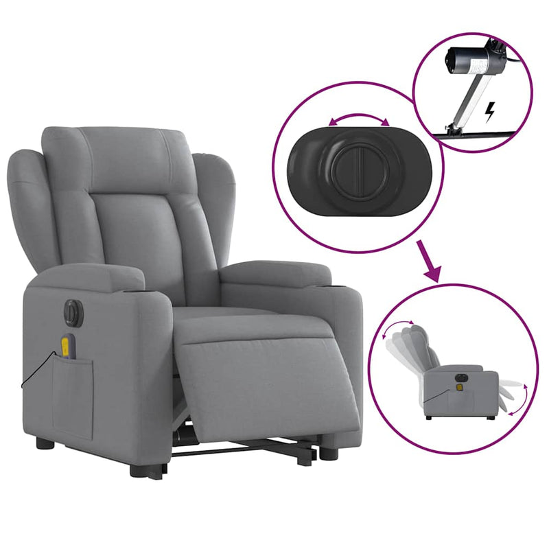 Electric Stand up Massage Recliner Chair Light Grey Fabric