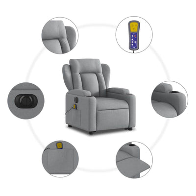 Electric Stand up Massage Recliner Chair Light Grey Fabric