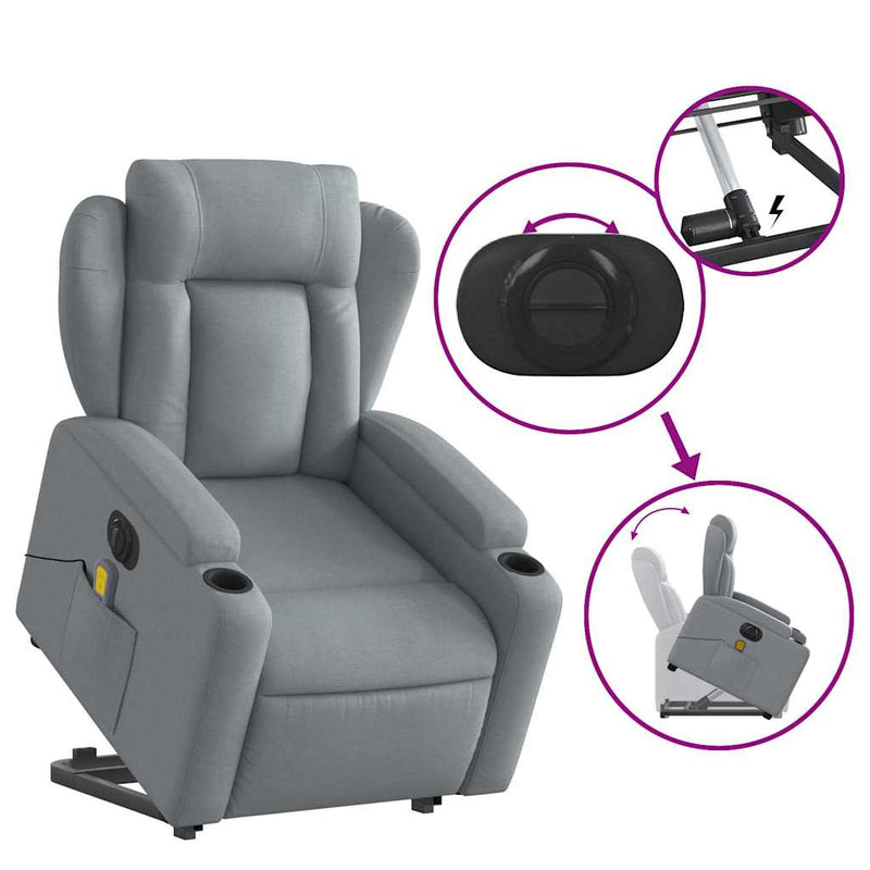 Electric Stand up Massage Recliner Chair Light Grey Fabric