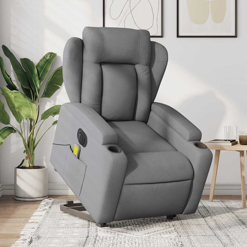 Electric Stand up Massage Recliner Chair Light Grey Fabric