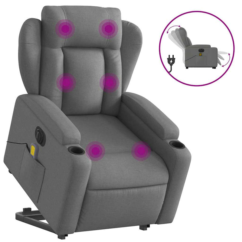 Electric Stand up Massage Recliner Chair Dark Grey Fabric