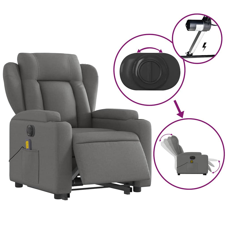 Electric Stand up Massage Recliner Chair Dark Grey Fabric