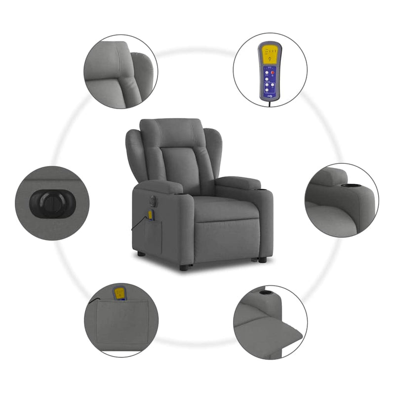 Electric Stand up Massage Recliner Chair Dark Grey Fabric