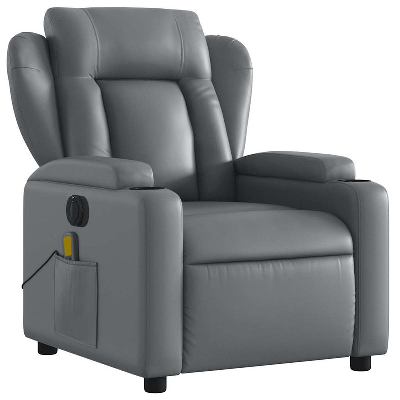 Electric Massage Recliner Chair Grey Faux Leather