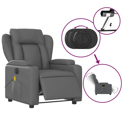 Electric Massage Recliner Chair Grey Faux Leather