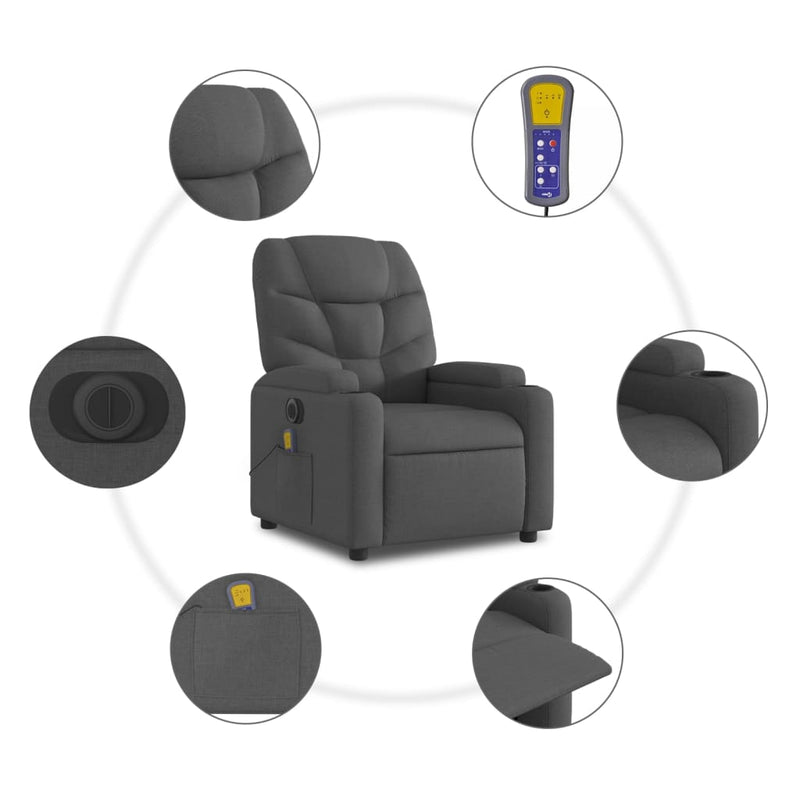 Electric Massage Recliner Chair Dark Grey Fabric