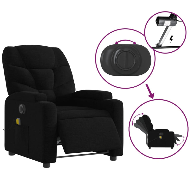 Electric Massage Recliner Chair Black Fabric