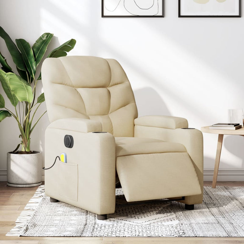 Electric Massage Recliner Chair Cream Fabric