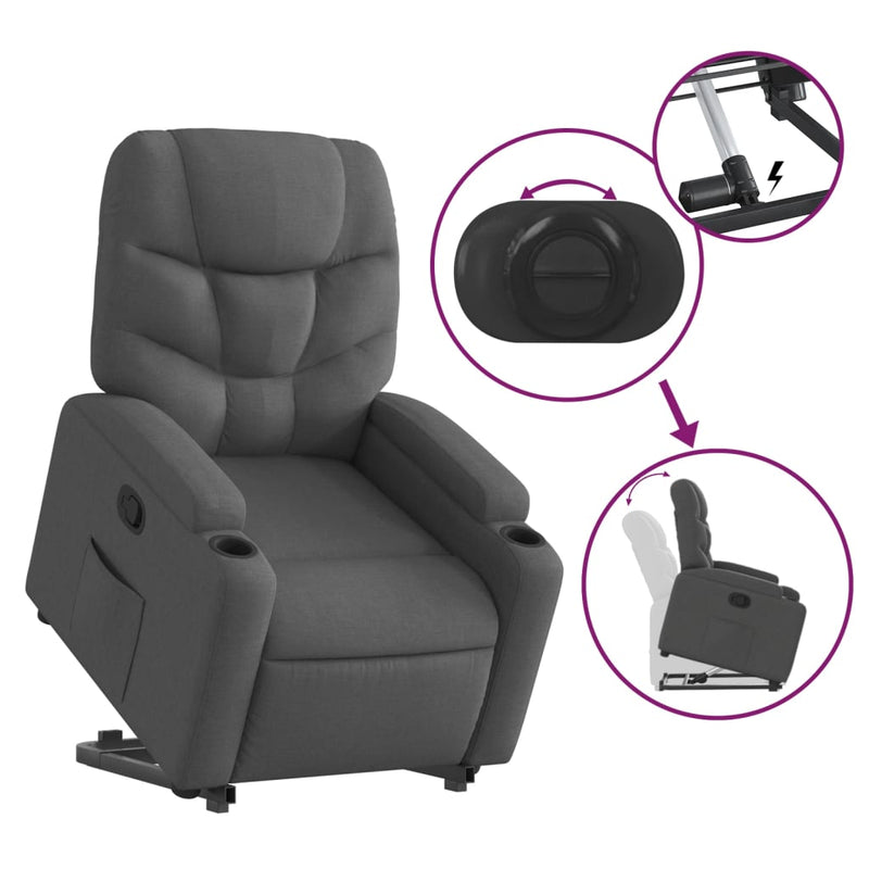 Stand up Recliner Chair Dark Grey Fabric