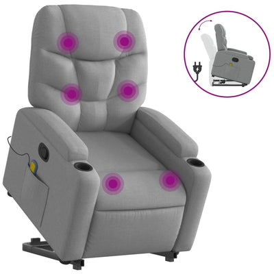 Stand up Massage Recliner Chair Light Grey Fabric