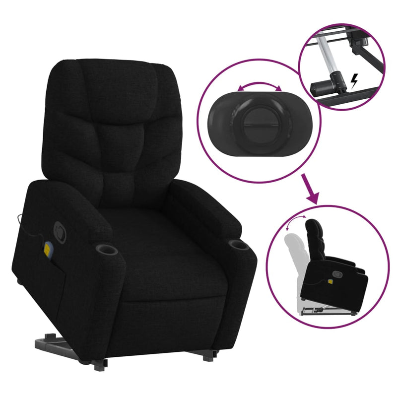 Stand up Massage Recliner Chair Black Fabric