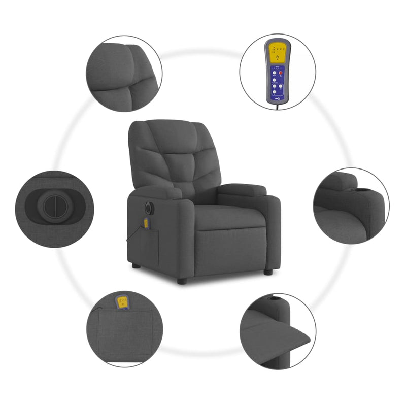 Electric Stand up Massage Recliner Chair Dark Grey Fabric