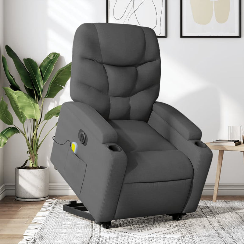 Electric Stand up Massage Recliner Chair Dark Grey Fabric