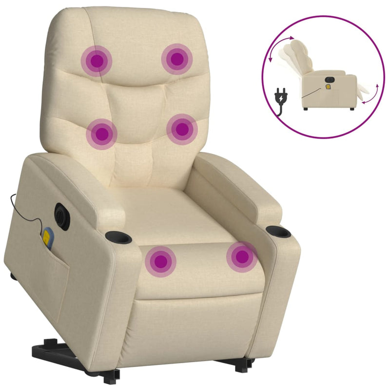 Electric Stand up Massage Recliner Chair Cream Fabric